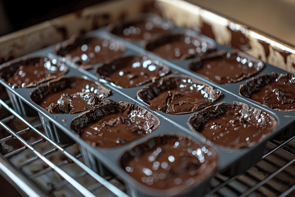 How to Make Chocolate Bars Hard: Expert Tips and Techniques 2 Silicone mold filled with melted chocolate ready for refrigeration.