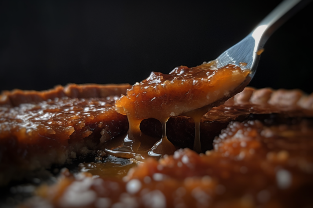 A spoon cracking through the golden caramelized sugar crust of Crème Brûlée, revealing the smooth, creamy custard underneath.