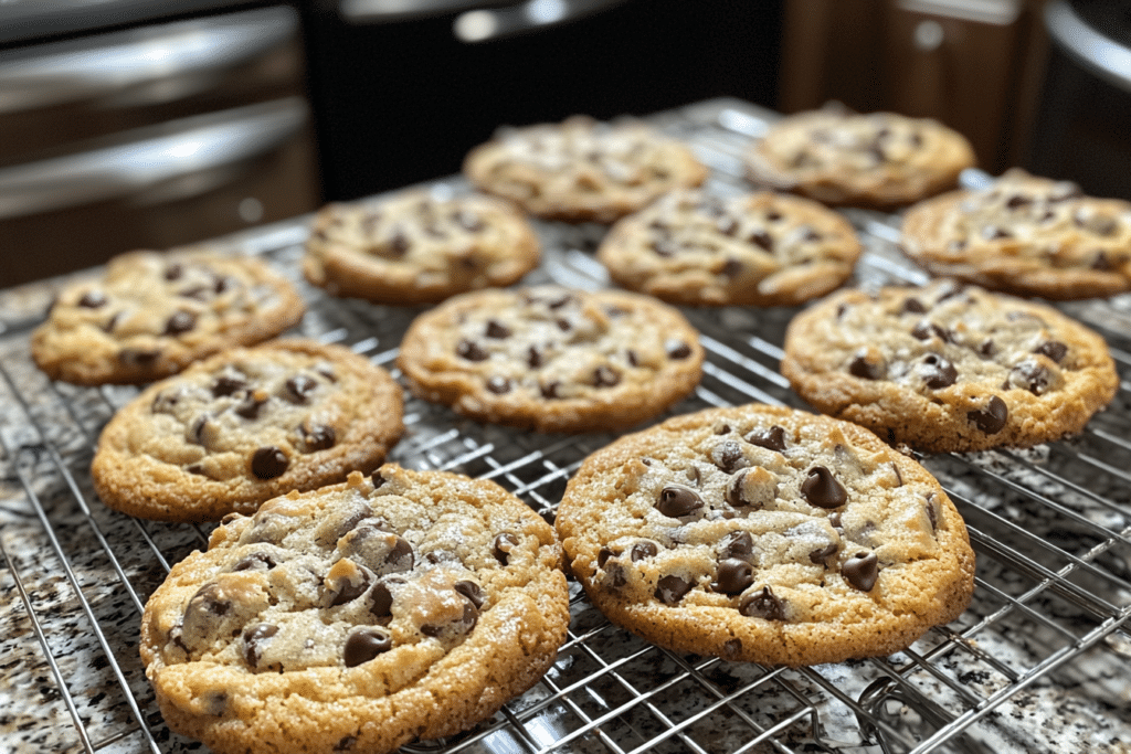 Nestle Chocolate Chip Cookie Recipe: A Timeless Classic 3 Freshly baked Nestle chocolate chip cookies cooling on a wire rack.