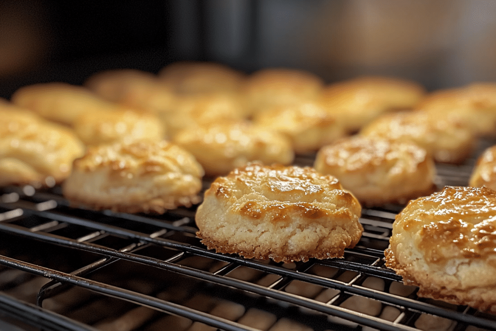 Make Cookies Chewy Instead Crunchy: Expert Tips ! 3 Freshly baked cookies with golden edges and chewy centers cooling on a rack.