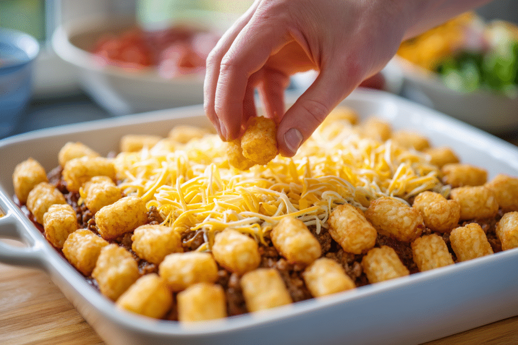 Easy Hobo Casserole Ground Beef: The Ultimate No-Fuss Dinner 7 Layering tater tots on easy hobo casserole ground beef