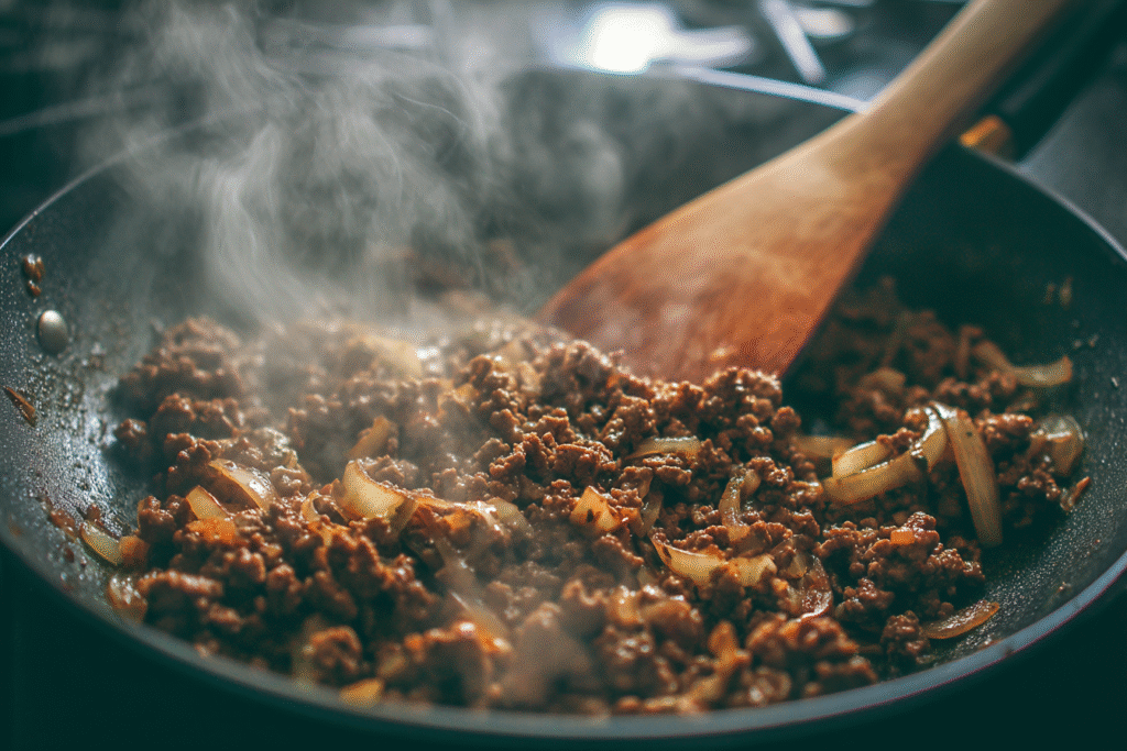 Easy Hobo Casserole Ground Beef: The Ultimate No-Fuss Dinner 6 Browning ground beef and onions for hobo casserole
