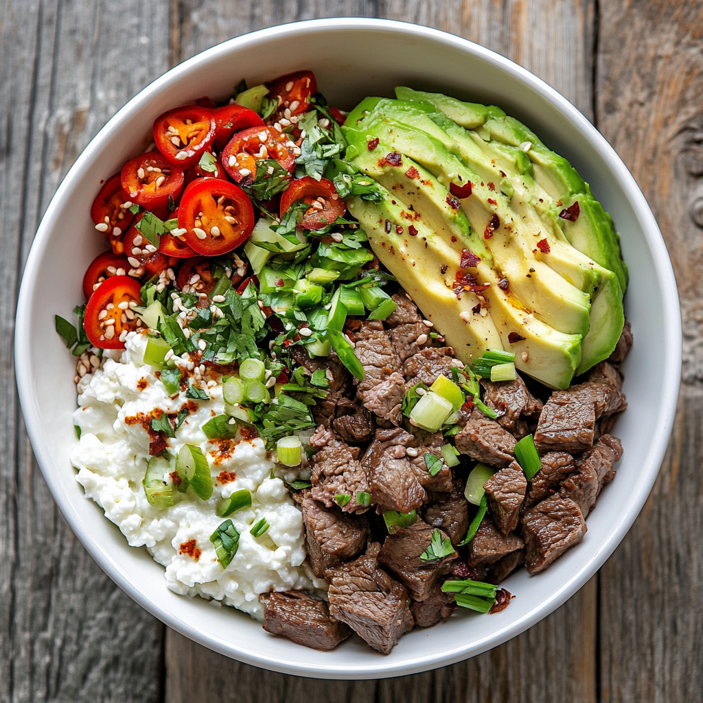 Beef & Cottage Cheese Bowl: Viral High-Protein Meal That Delivers 5 Served beef and cottage cheese bowl with toppings